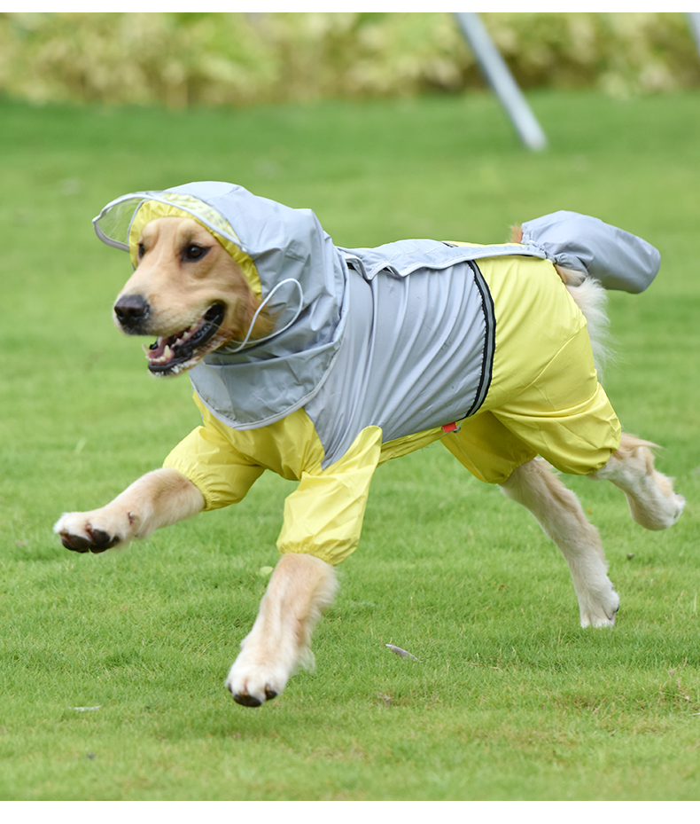 custom large size waterproof reflective winter yellow pet dog rain coat for large dogs