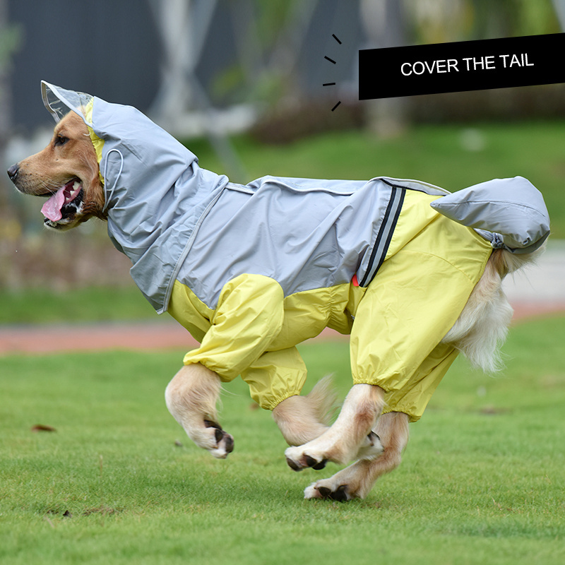 custom large size waterproof reflective winter yellow pet dog rain coat for large dogs