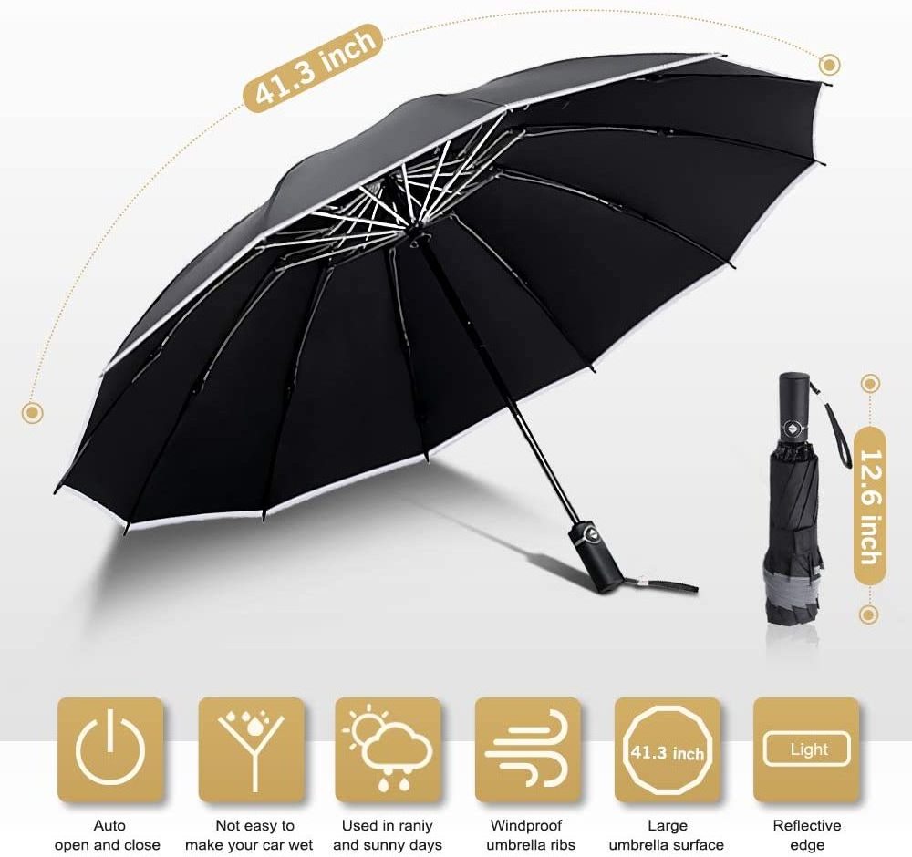 custom made logo kazbrella aluminum auto open close inverted reverse 3 folding umbrella