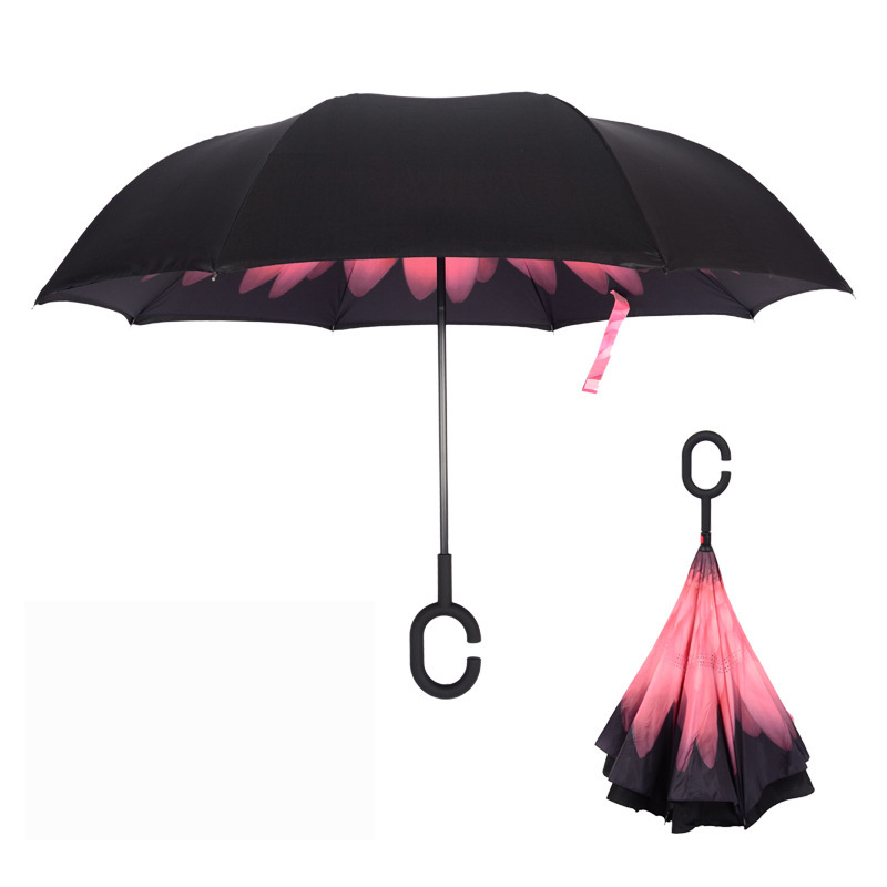 wholesale double layer 190t 23 inch high quality reverse inverted umbrella with c-shaped handle