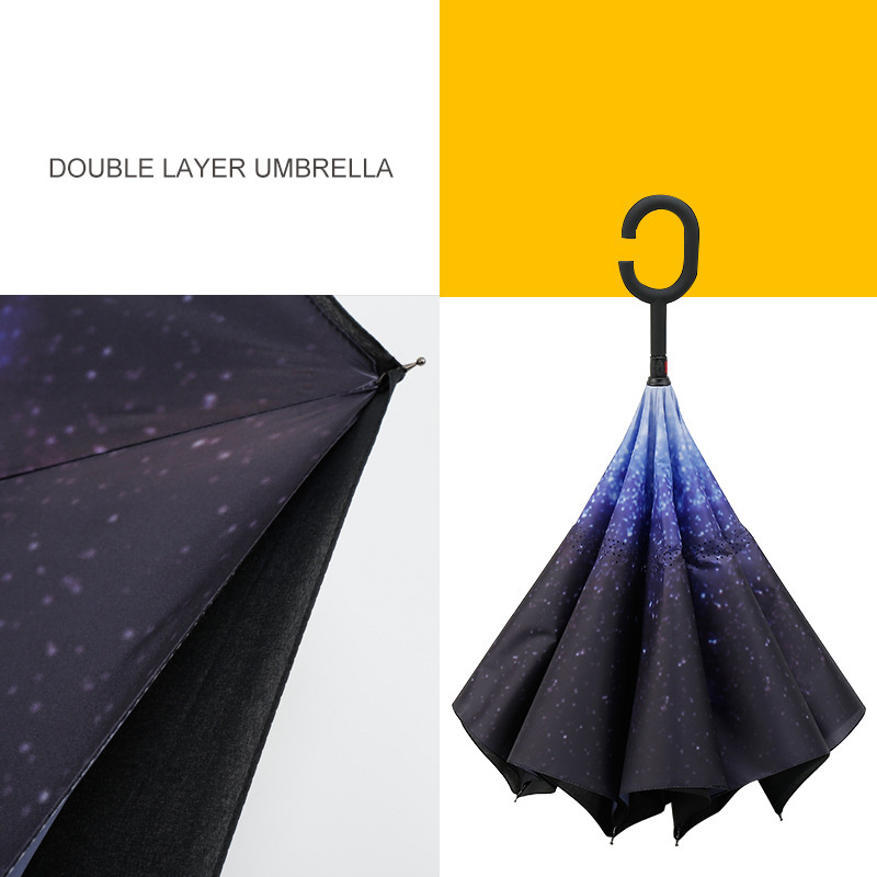 wholesale double layer 190t 23 inch high quality reverse inverted umbrella with c-shaped handle