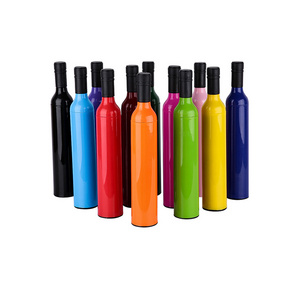 custom logo manufacturer eco- friendly 190T pongee fabric tri-folding wine bottle shape parapluie umbrella