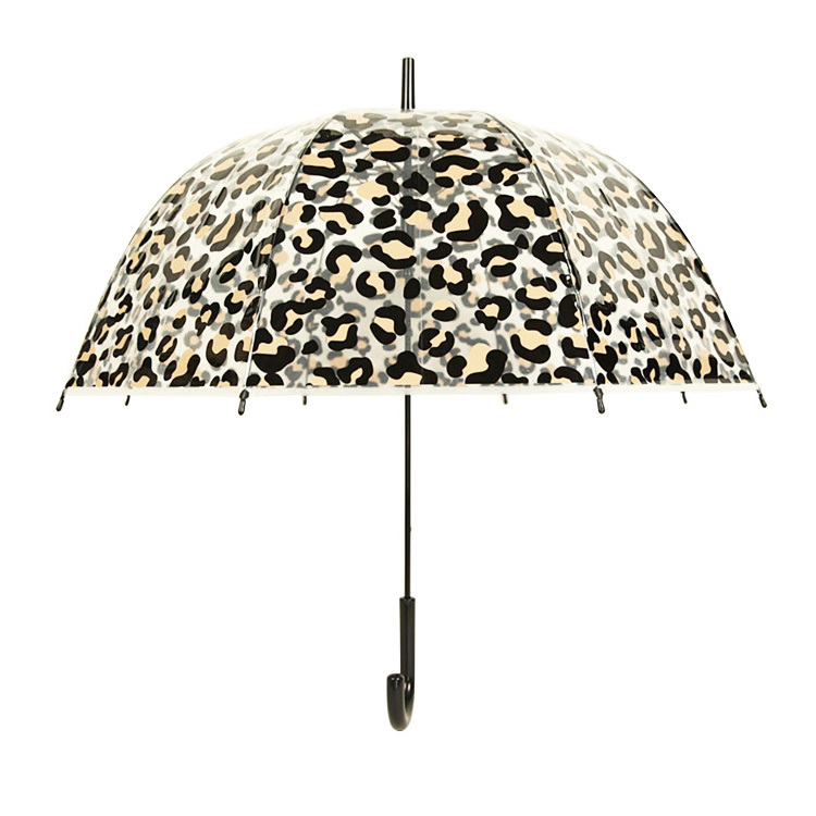 weather proof luxury brown leopard clear dome large long  rain transparent paraguas umbrella