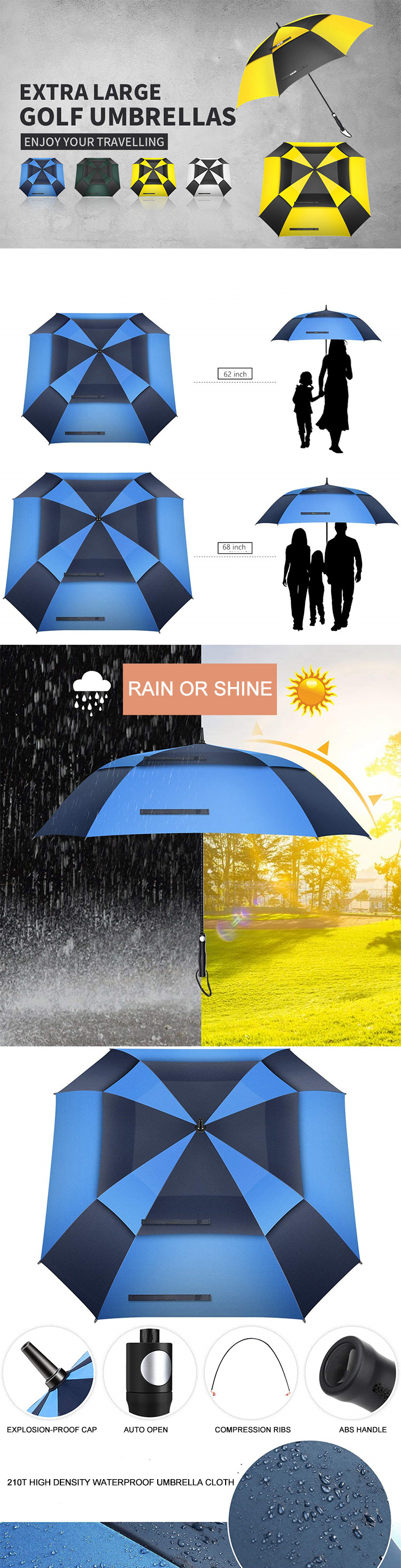 cheap custom weatherproof print oem double layer logo square vented paraguas golf umbrella with logo