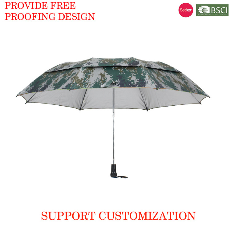 wholesale promotion two person double layer windproof 23inch silver coated camouflage 2 fold rain umbrella