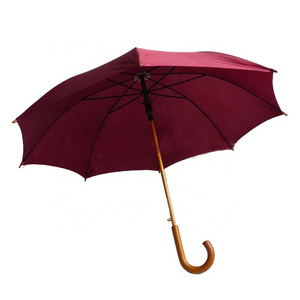 Wholesale custom logo red umbrella with J wood handle straight umbrella