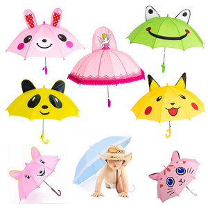 Hot sale princess safe manual open cute pink 3d children umbrella with ear umbrella