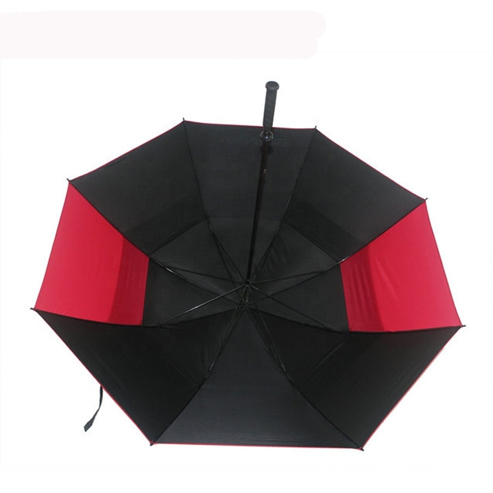 2024 Hot Sale Big Size Windproof Promotional Red And Black Double Canopy Golf Umbrella