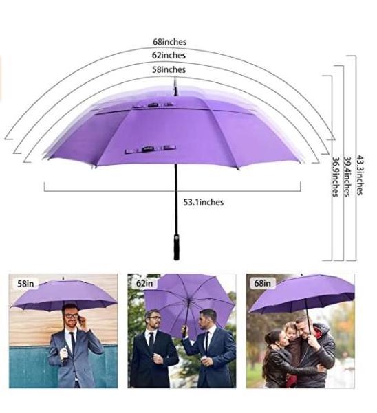 68 inch vented large luxuary custom windproof personalised purple golf umbrella with uv coating