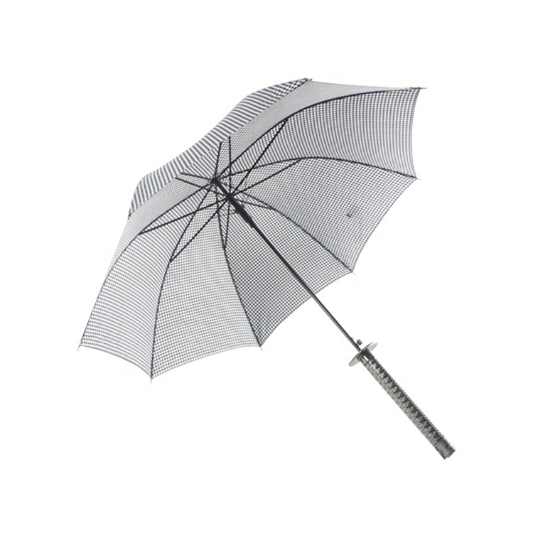 auto open samurai sword handle straight umbrella with grid pattern for gift