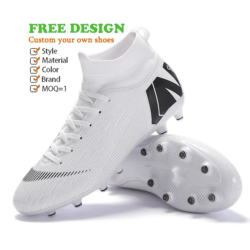 Cheap Price Football Accessories Boots Europe Private Label Artificial Grass Sports All White Spikes Fustal Soccer Shoes Stars