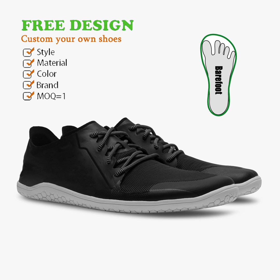 ODM Custom Logo Outdoor Walking Style Shoes Man Black Minimalist Wide Toe Box Footwear Brand Luxury Customize Barefoot Shoes