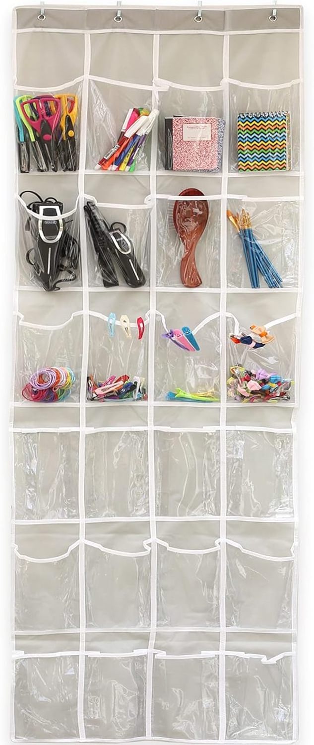 24 Pockets Hanging Crystal Clear Over Door Shoe Organizers Closet Shoe Holder Rack Organizer Storage  Behind Door Hanger