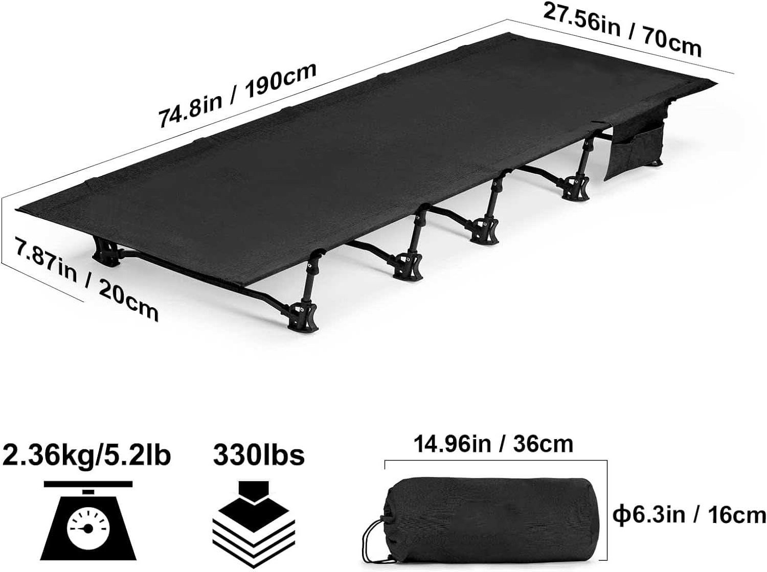 Portable Folding Camping Cot Compact Folding Cot Bed with Mattress Outdoor Patio Folding Lounge Chair Sleeping Cots Bed