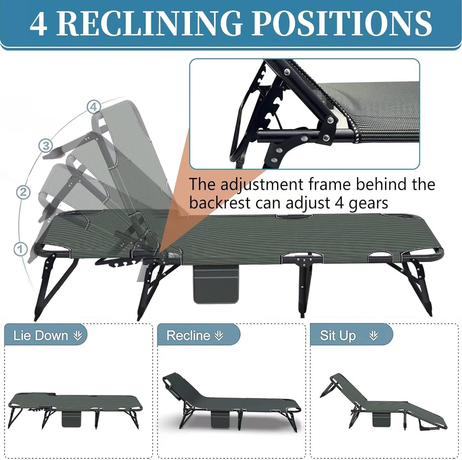 Portable Folding Camping Cot Adjustable Reclining Chairs with Mattress Outdoor Patio Folding Lounge Chair Sleeping Cots Bed