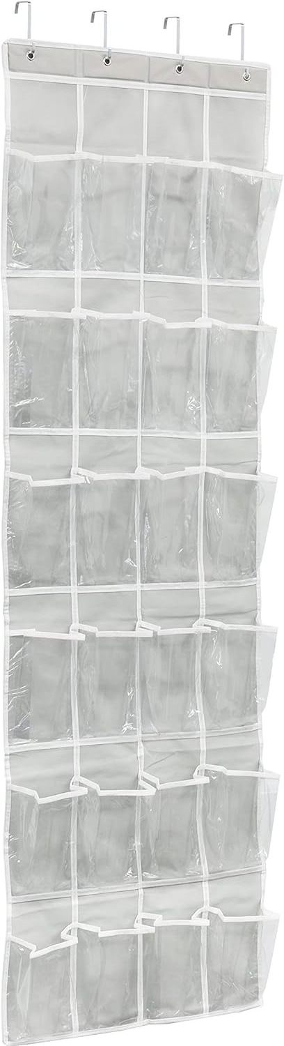 24 Pockets Hanging Crystal Clear Over Door Shoe Organizers Closet Shoe Holder Rack Organizer Storage  Behind Door Hanger