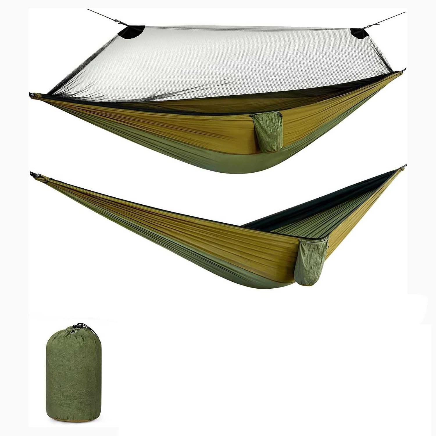 Outdoor Camping Hammock with Mosquito Net 2 Person Pop-up Parachute Lightweight Hanging Hammocks Tree Straps Swing Hammock Bed