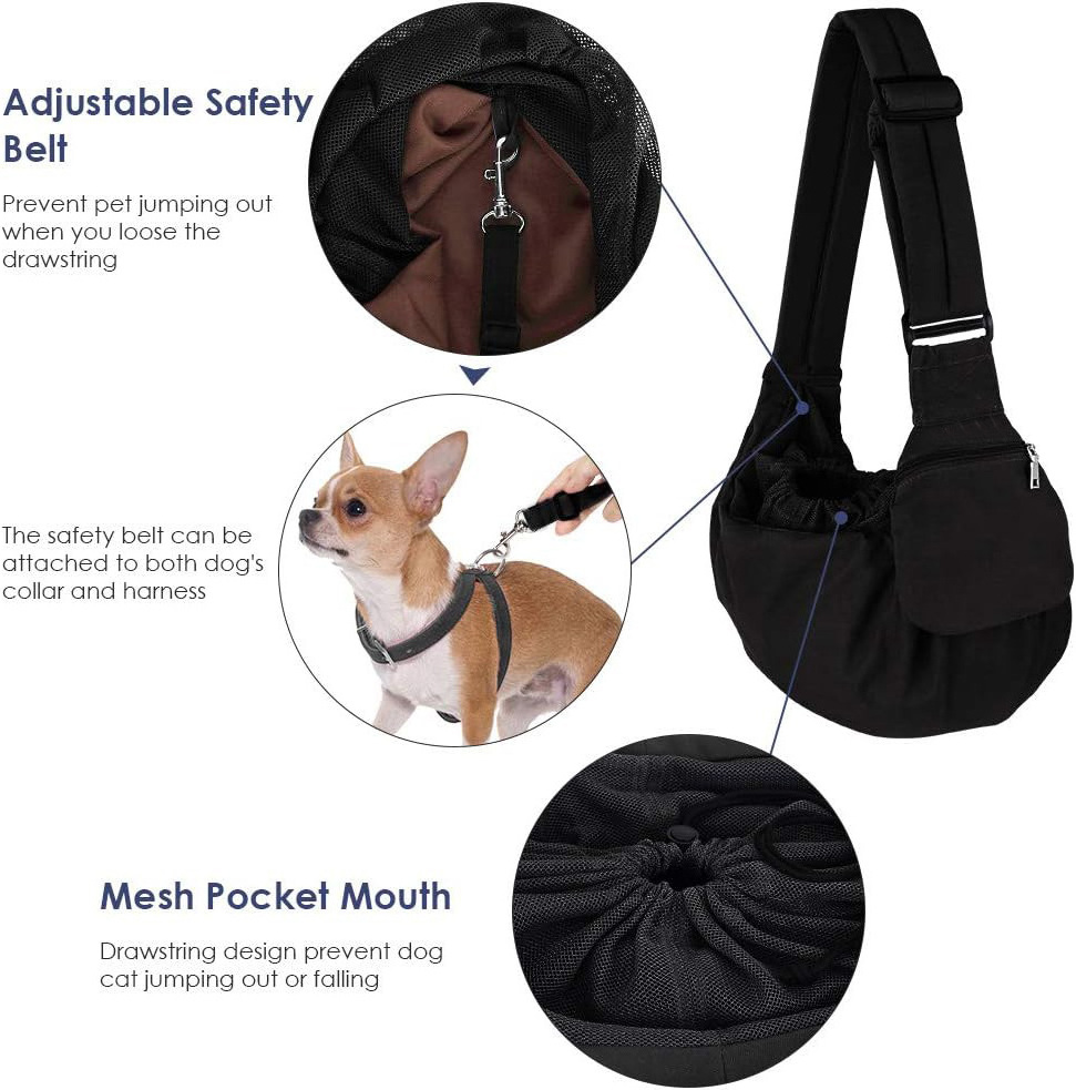 Pet Sling Carrier Dog Papoose Hand Free Puppy Cat Carry Bag with Bottom Supported Adjustable Padded Shoulder Strap and Bag