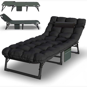 Portable Folding Camping Cot Adjustable Reclining Chairs with Mattress Outdoor Patio Folding Lounge Chair Sleeping Cots Bed