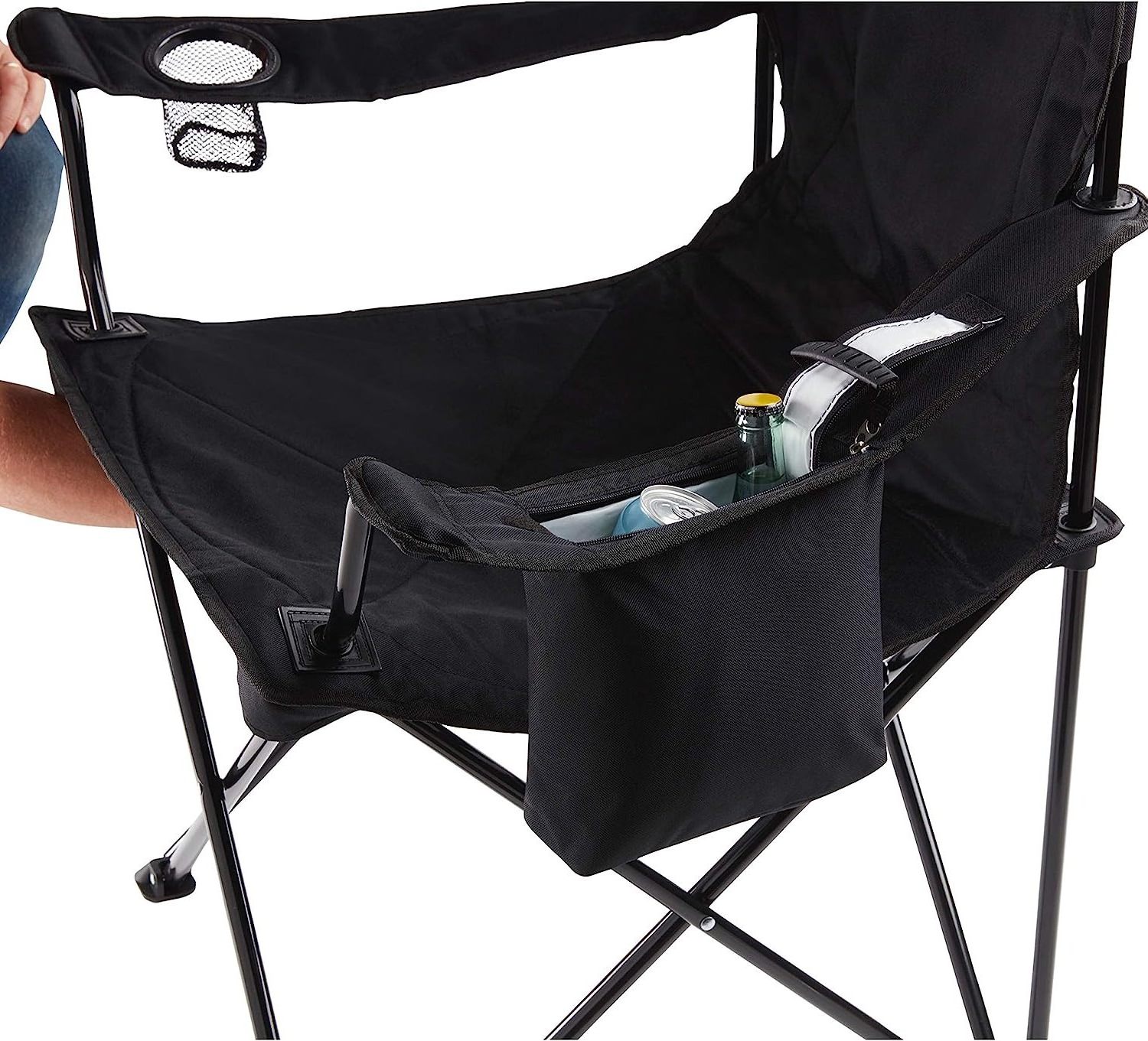 Portable Camping Chair with 4-Can Cooler Fully Cushioned Seat and Back Collapsible Chair for Camping Tailgates Beach and Sports