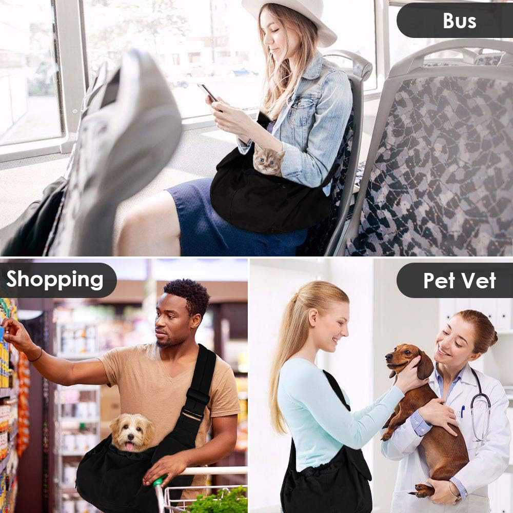 Pet Sling Carrier Dog Papoose Hand Free Puppy Cat Carry Bag with Bottom Supported Adjustable Padded Shoulder Strap and Bag