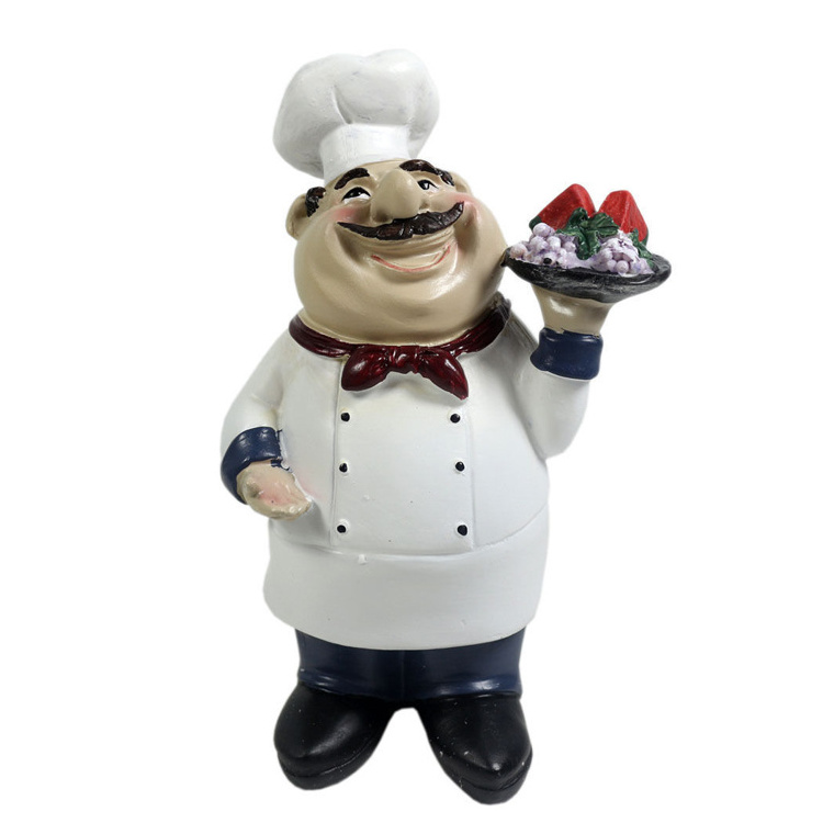 Resin Cooking Chef with Fruits Figurine Chef Statue Kitchen Restaurant Decor 8