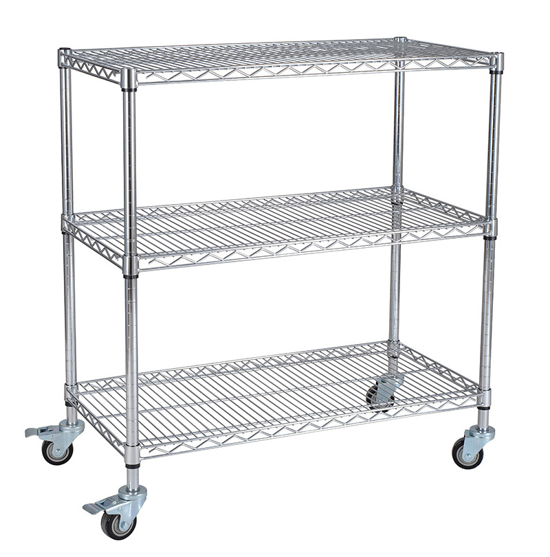 Heavy Duty Chrome Wire Rack Shelving With Wheels Widely use kitchen garage warehouse