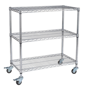 Heavy Duty Chrome Wire Rack Shelving With Wheels Widely use kitchen garage warehouse