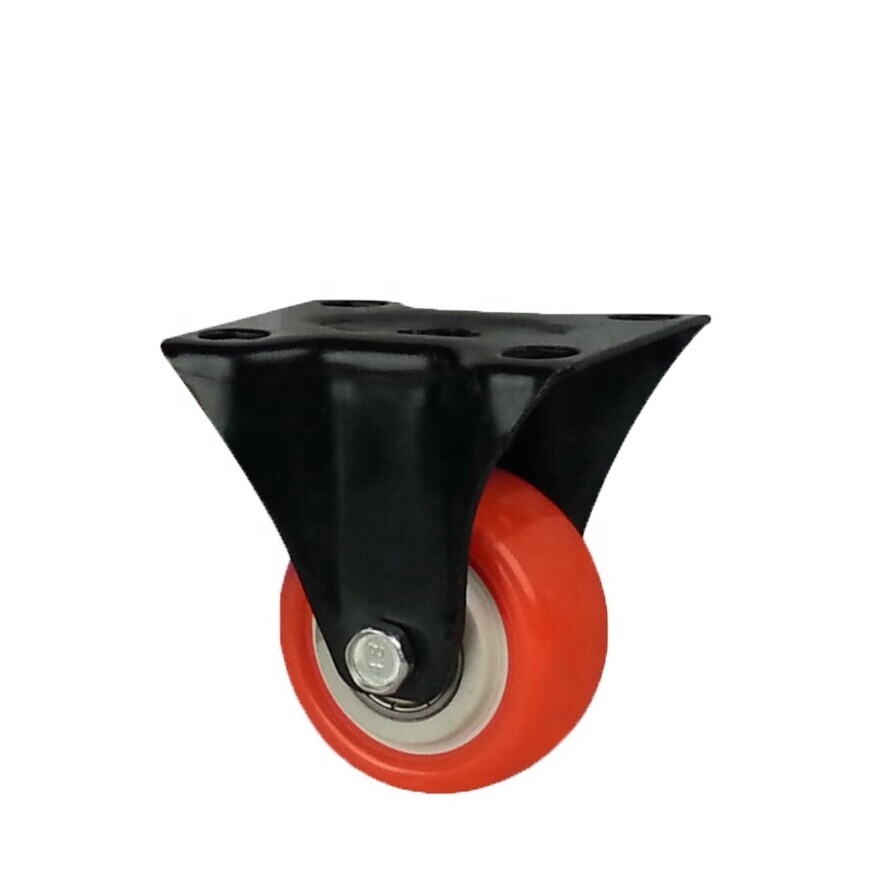 DLPO caster 50mm fixed plate black polyurethane castor wheel with bearing