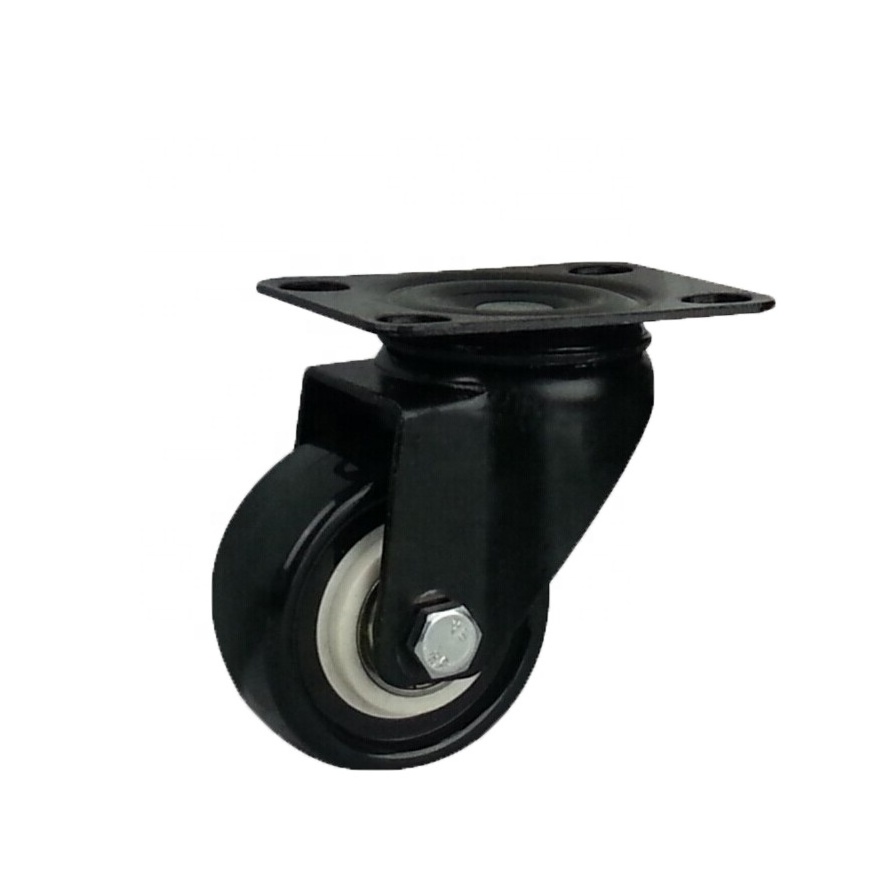 DLPO caster 50mm fixed plate black polyurethane castor wheel with bearing