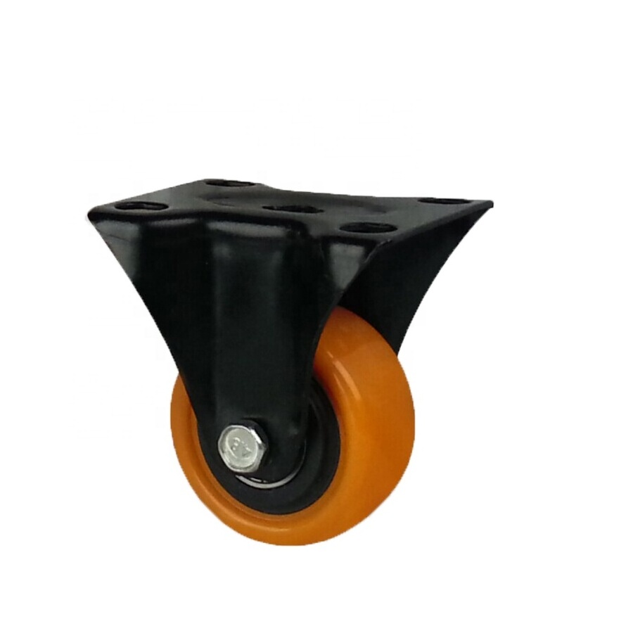 DLPO caster 50mm fixed plate black polyurethane castor wheel with bearing