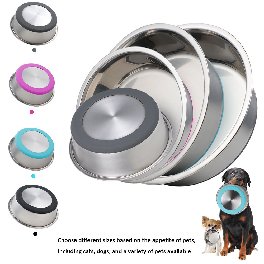 Non-slip Pet Feeder Bowls - Stainless Steel Round Dog Basin,Pet Fall Resistant Thickened Dog Bowl Cat Bowl