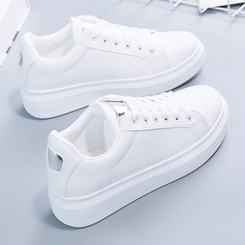 Newest Factory Wholesale Stock Cheap Comfortable Walking Thickness Sole Women Embroider White Casual Shoes