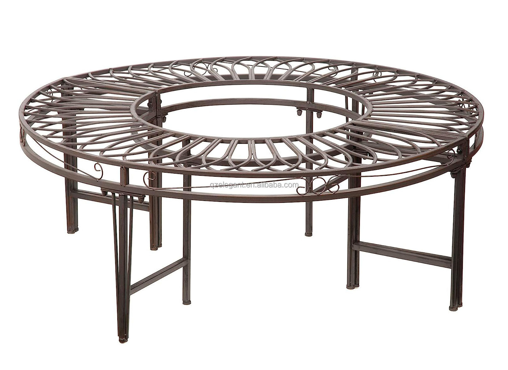 Wholesale metal wrought iron outdoor garden furniture half semi circle bench seat around tree