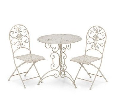 Classical White Metal Garden Outdoor Folding Patio 3 pieces Furniture 1Table 2 Chairs Bistro Set