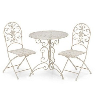 Classical White Metal Garden Outdoor Folding Patio 3 pieces Furniture 1Table 2 Chairs Bistro Set