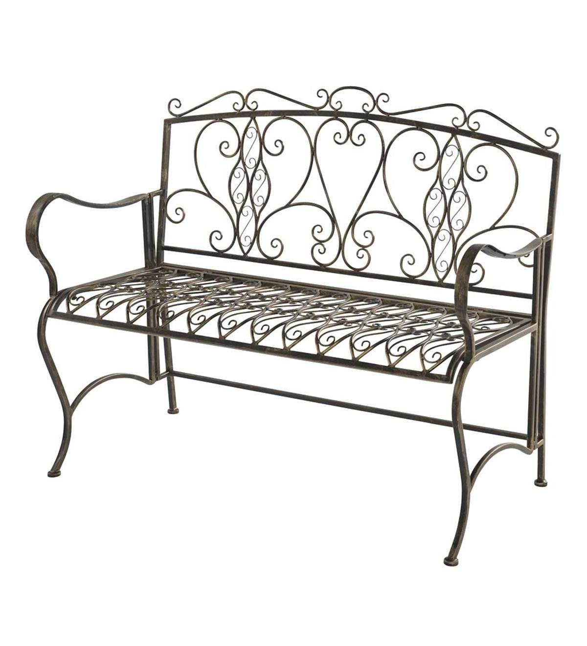 Wholesale Hot Selling Rustic Outdoor Garden Patio Foldable Wrought Iron Metal Scroll Bench