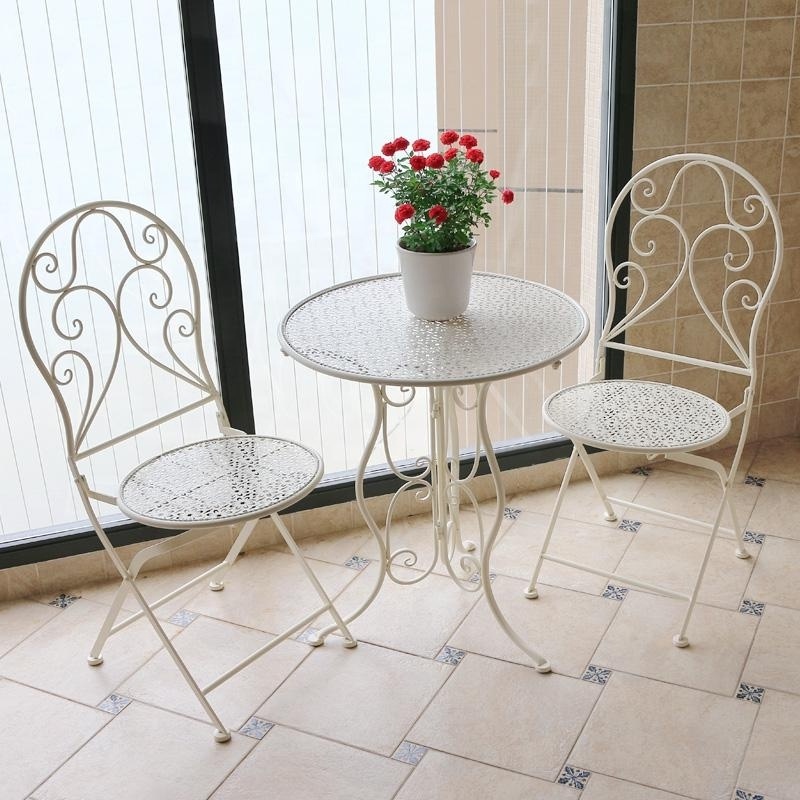 New  Metal Garden Patio 3 Piece Outdoor Indoor  White Foldable Garden 1 Table 2 Chairs  Bistro Sets