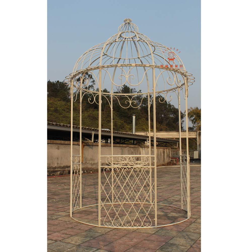 New Arrival Powder Coated Outdoor Antique White House Wrought Iron Round Gazebo For Sale