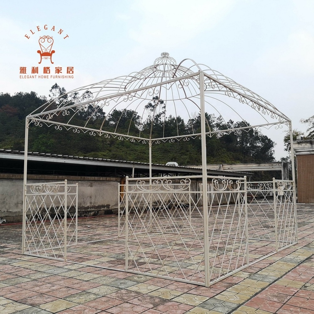 New Arrival Powder Coated Outdoor Antique White House Wrought Iron Square Gazebo