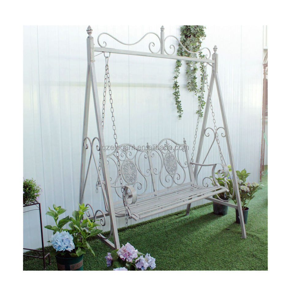 China factory antique wrought iron Outdoor Garden Metal Porch Swing chair indoor swing for adults with stand