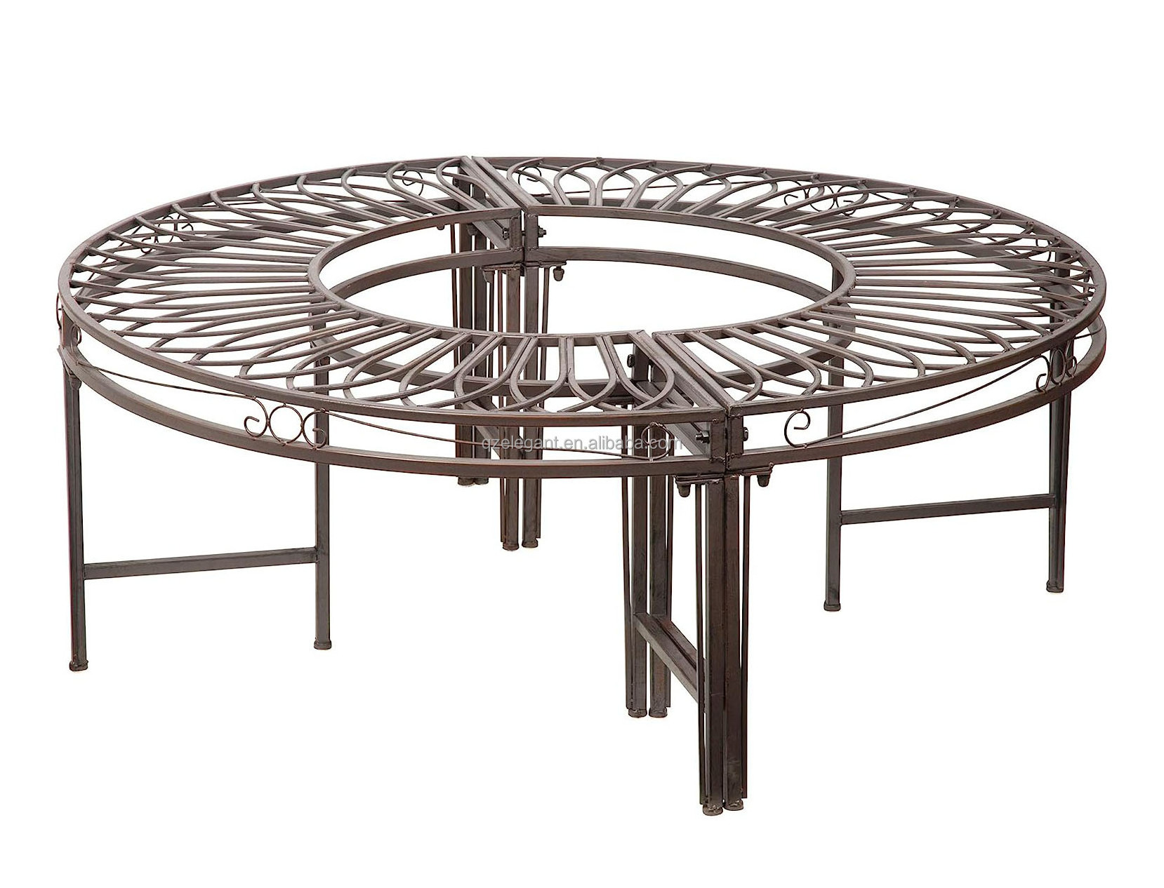 Wholesale metal wrought iron outdoor garden furniture half semi circle bench seat around tree