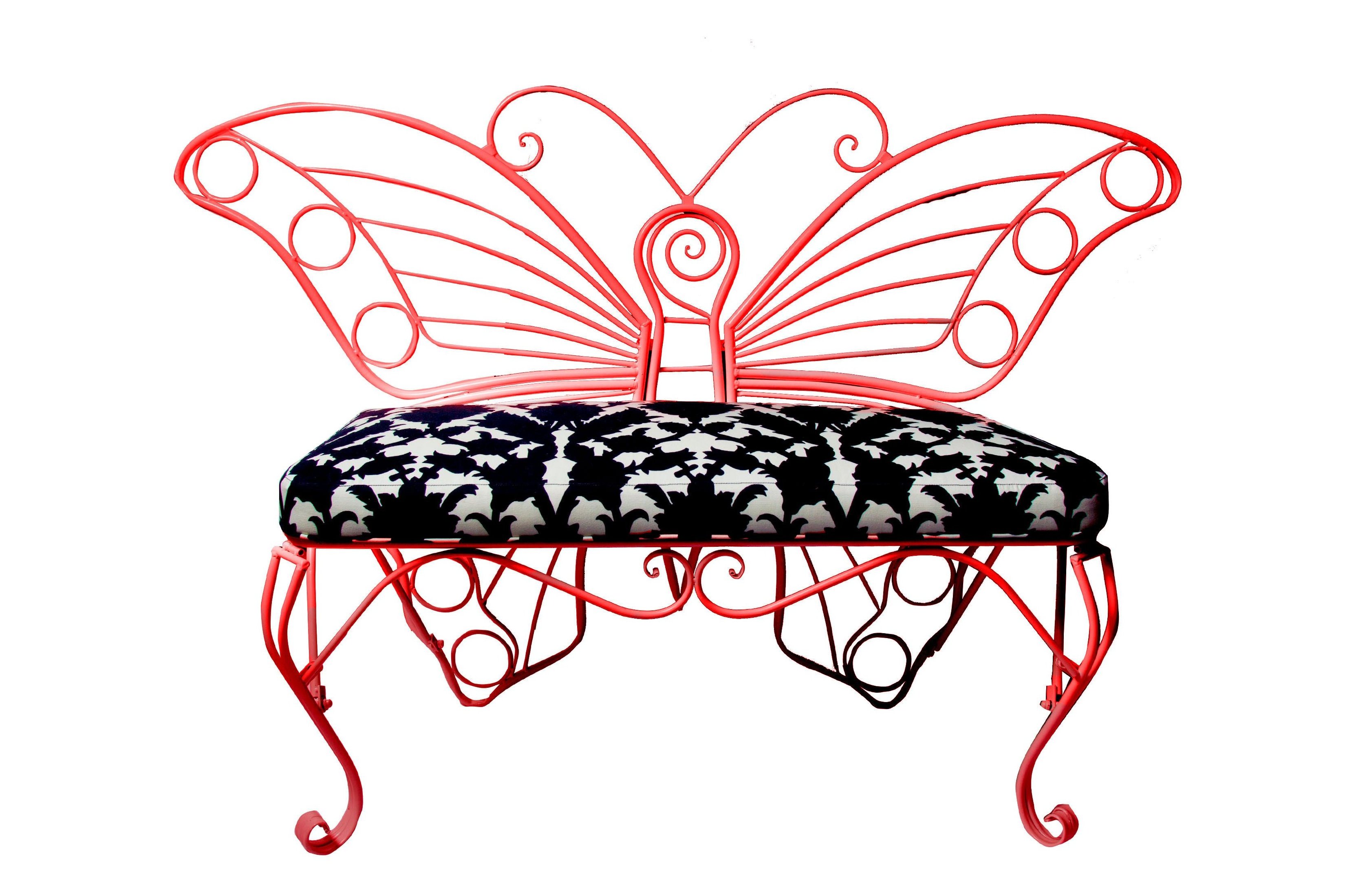 Patio Red Metal Iron Butterfly Garden Indoor Day Bench