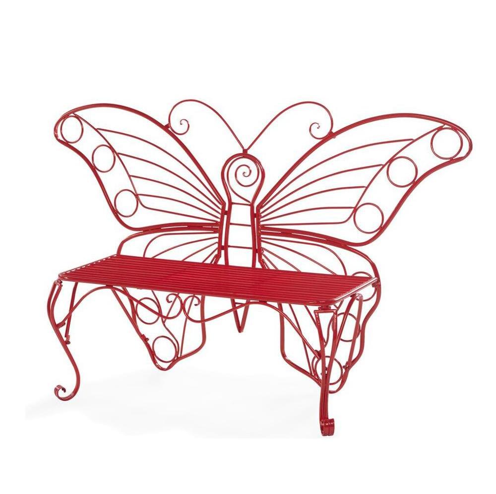 Patio Red Metal Iron Butterfly Garden Indoor Day Bench