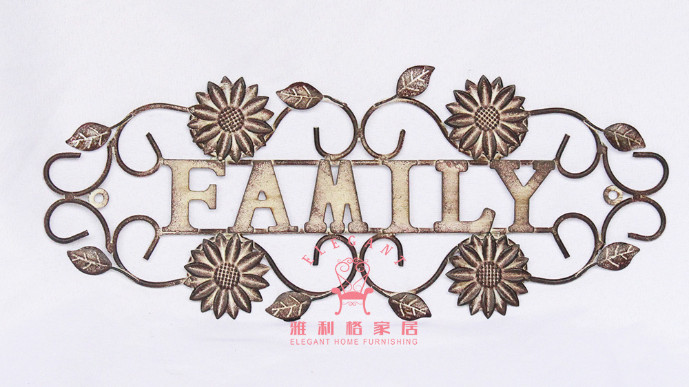 Wholesale Antique Metal Customized Home Decor Family Wall Art With Flowers