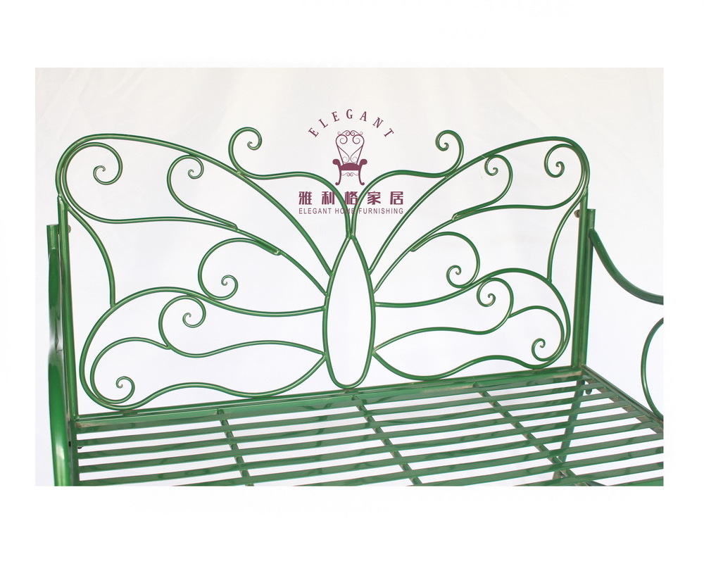 Factory Outdoor Garden Patio Decorative Furniture Metal Butterfly Design Bench