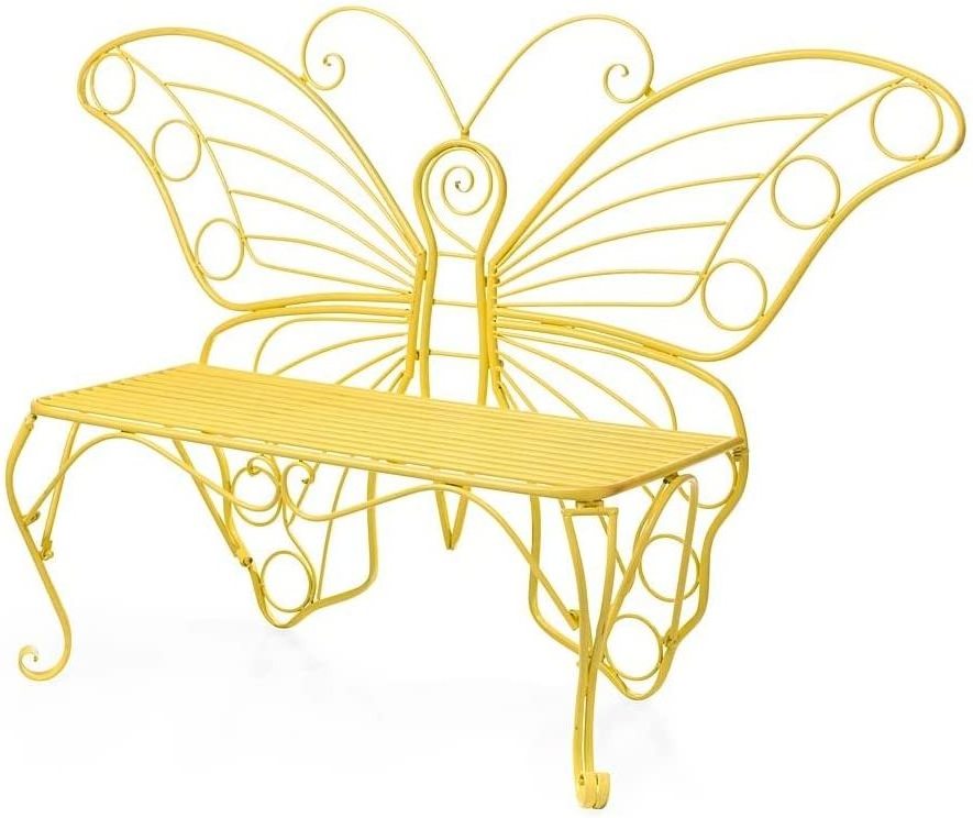 Patio Red Metal Iron Butterfly Garden Indoor Day Bench