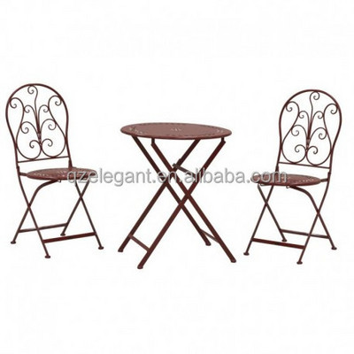 Custom Vintage Decorative Design Outdoor Garden Patio Wrought iron Metal Folding French Bistro Table and Chairs Set