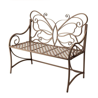 Wholesale Cheap Hot Selling Outdoor Garden Patio Decorative Butterfly Design Metal Wrought Iron Folding Bench