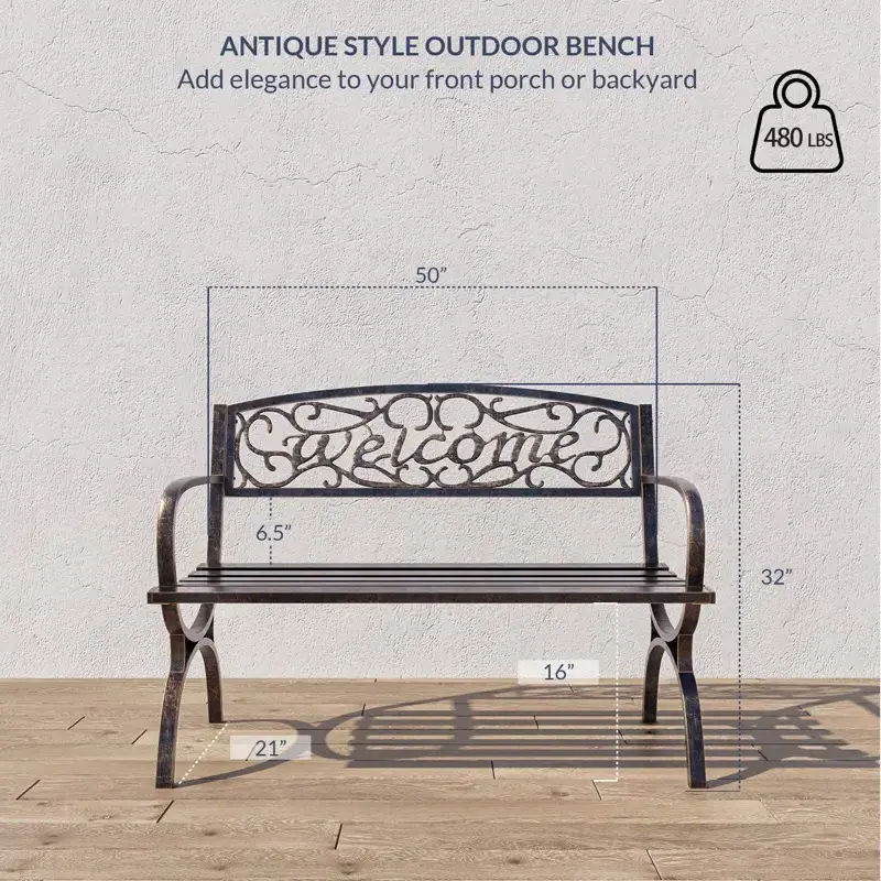 home and garden patio antique style welcome cast iron outdoor bench